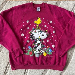 Fruit of the Loom Pink and White Crew Neck Sweater